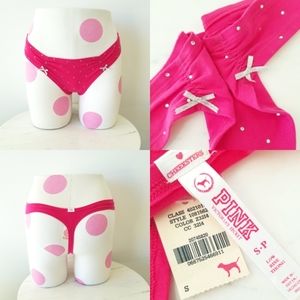Victoria's Secret PINK Vintage Rhinestone Crystal Thong Panty Ruching NWT